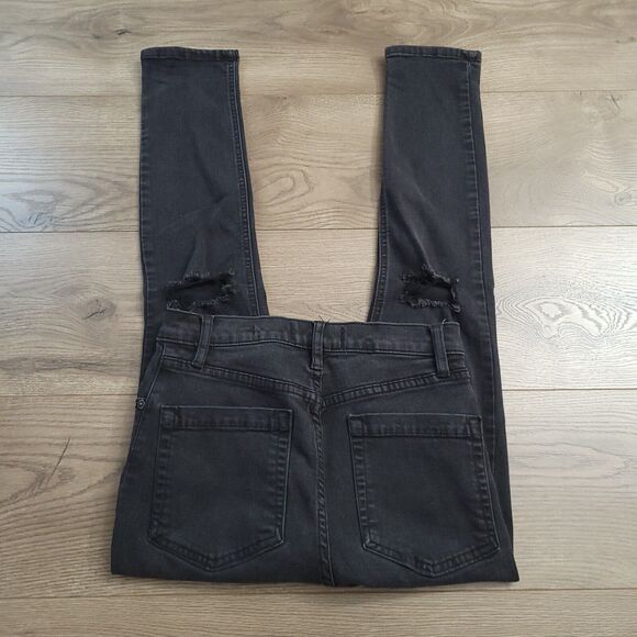 Free People Jeans Women 27 Black Distressed Skinny Hi Rise Bikercore We The Free - Picture 1 of 10